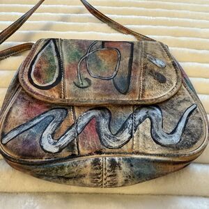 Vintage 1980’s BOTARY Handpainted Leather Shoulder Bag Crossbody Very Good Purse